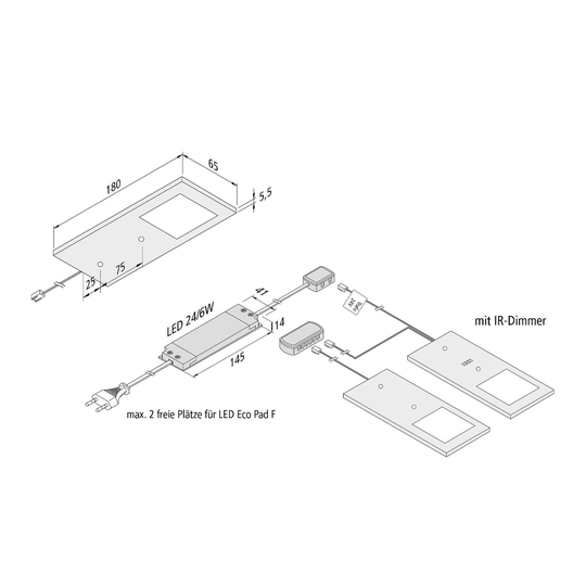 LED-bänklampa Eco-Pad F 2x-Set 4 000 K svart