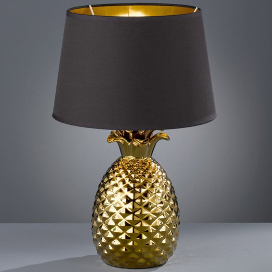 Guldsvart bordslampa i textil Pineapple, 45 cm