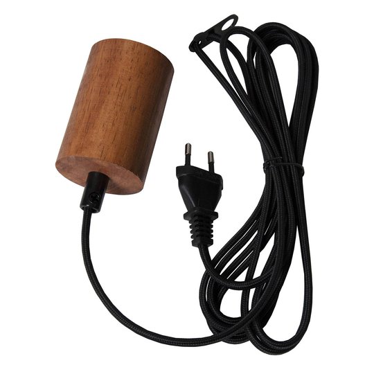 E27-uttag Slim med kabel, trä