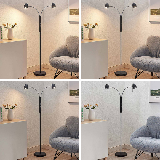 Lindby Shreena golvlampa av stål, svart, 2 lampor
