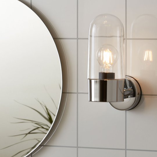 Vägglampa Zen, klart glas, krom