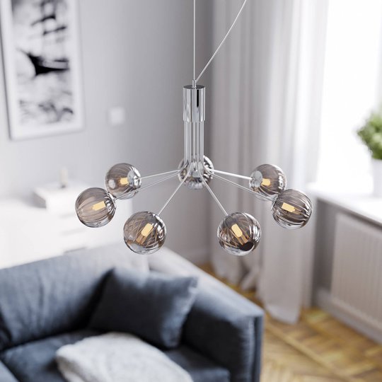 By Rydéns Galax hänglampa krom/grå 7 lampor
