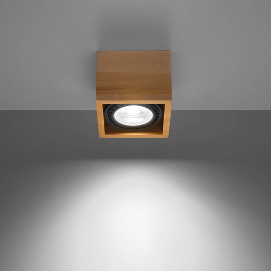 Påbyggnads-downlight Solana trä kantig 1 lampa