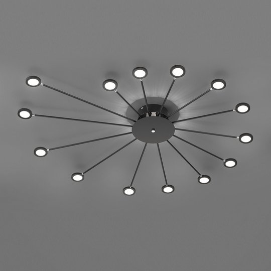 LED-taklampa Peacock, 15 lampor, svart