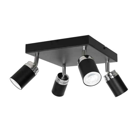 Takspotlight Rondo svart/krom kvadrat 4 lampor