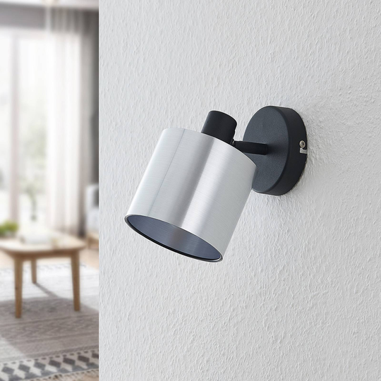 Lindby Joudy vägglampa, cylinder aluminium borstat