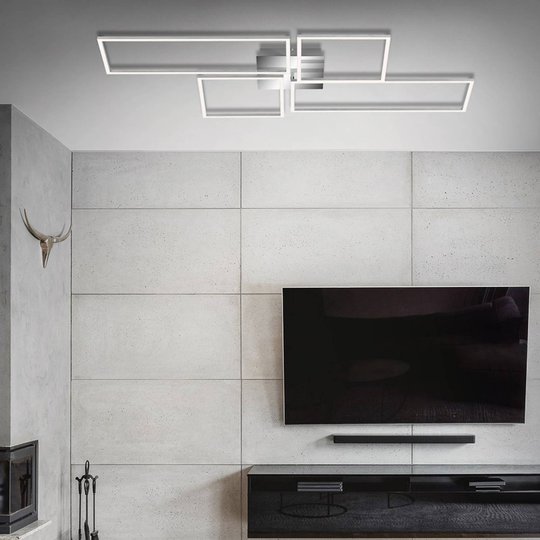 LED-taklampa Frame CCT, krom aluminium 110 x 54 cm