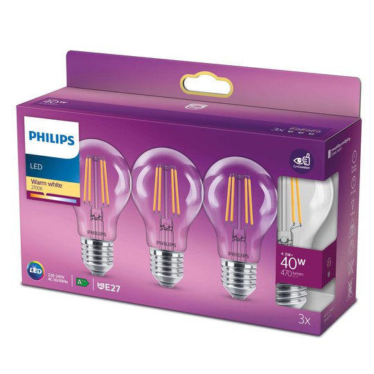 Philips LED-lampa Classic E27 4,3 W 2 700 K klar