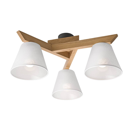 Taklampa Suecia 3 lampor, rund, ek natur/vit