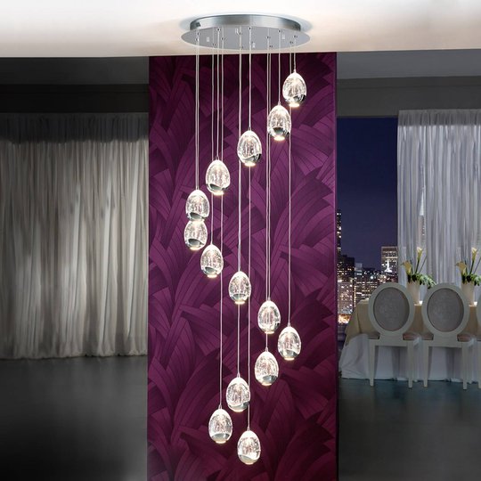 LED-hänglampa Rocio, krom, 14 lampor