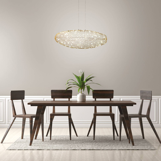 LED-hänglampa Sumter, dimbar, oval, guld