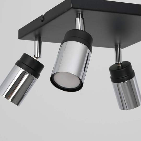 Takspotlight Net svart/krom, kvadrat, 4 lampor