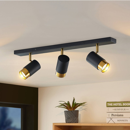 Arcchio Evaro takspotlight, guldring fram 3 lampor