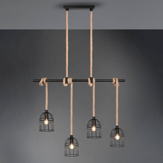 Hänglampa Wodan av sisal, 4 lampor, höjd 150 cm