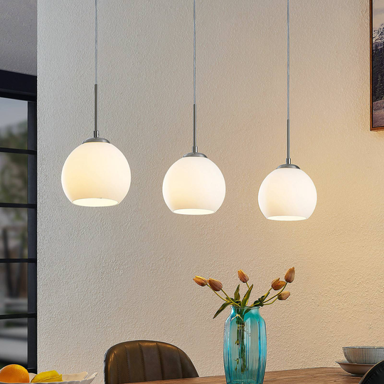 ELC Marlaris pendellampa, glas, vit 3 lampor