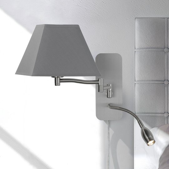 Textilvägglampa Hotell med LED läslampa, grå