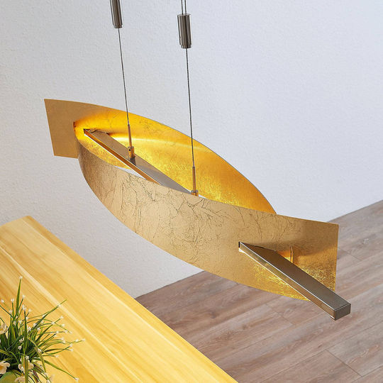 LED-hänglampa Marija, lodrät kåpa, guld