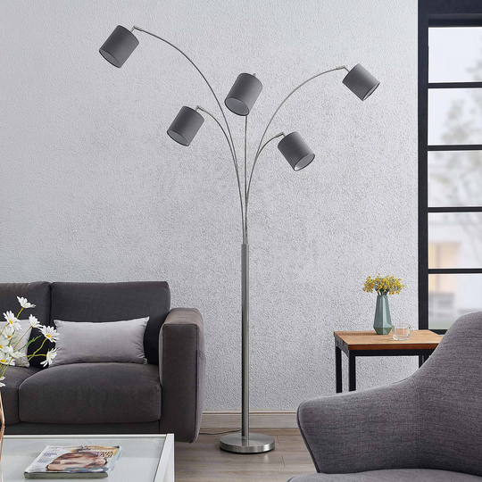 Lindby Abiram golvlampa, nickel/mörkgrå