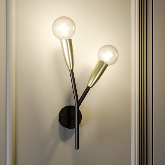 Lucande Carlea vägglampa, 2 lampor svart mässing