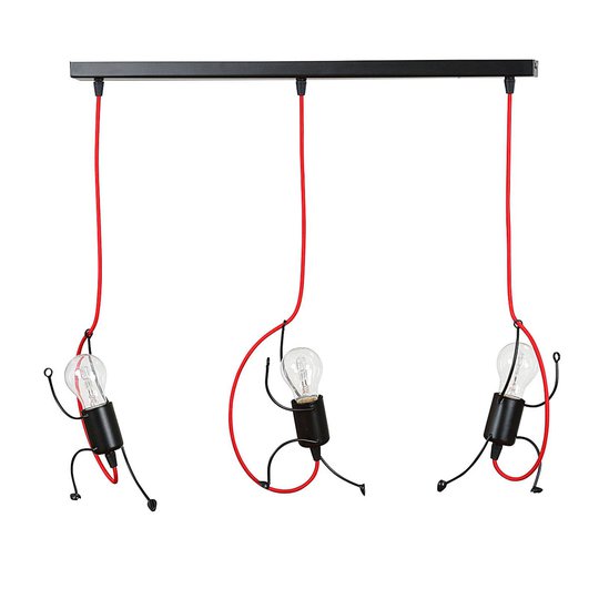 Hänglampa Bobi 3 i svart, kabel röd, 3 lampor