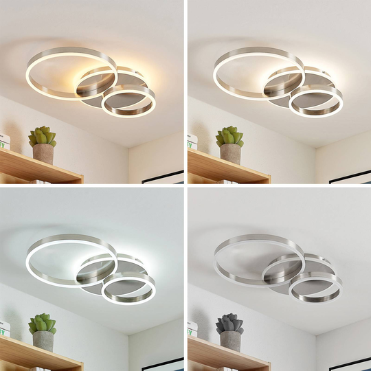 Lindby Marili LED-taklampa, ringar, nickel
