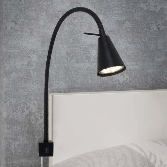 LED-vägglampa 2080 för montering vid sängen, svart