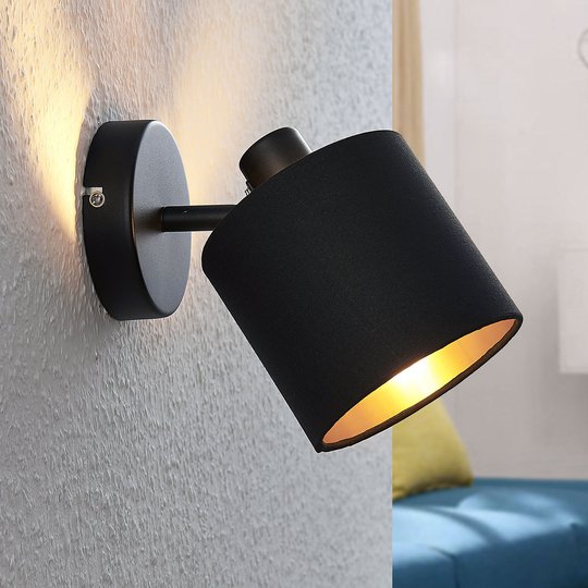 Tygvägglampa Vasilia i svart/guld, 1 lampa