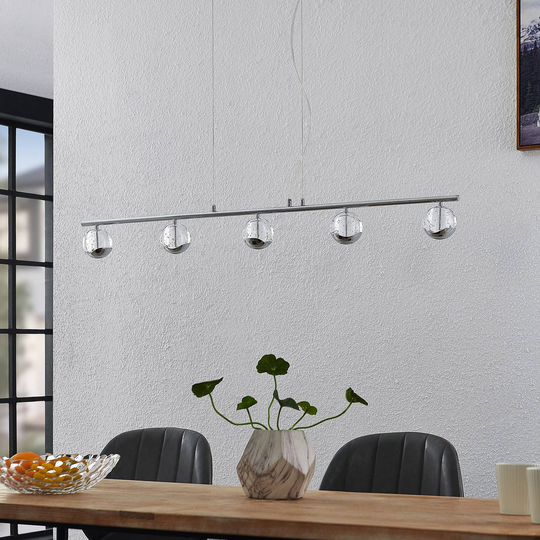 Lucande Kilio LED-hänglampa, 5 lampor, krom