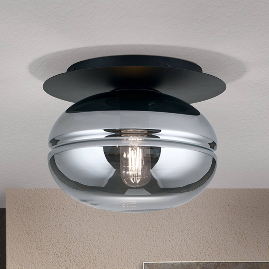 Taklampa Richard, metall svart, glas rök