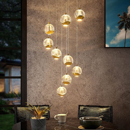 Lucande Hayley LED-hänglampa, 9 lampor, guld