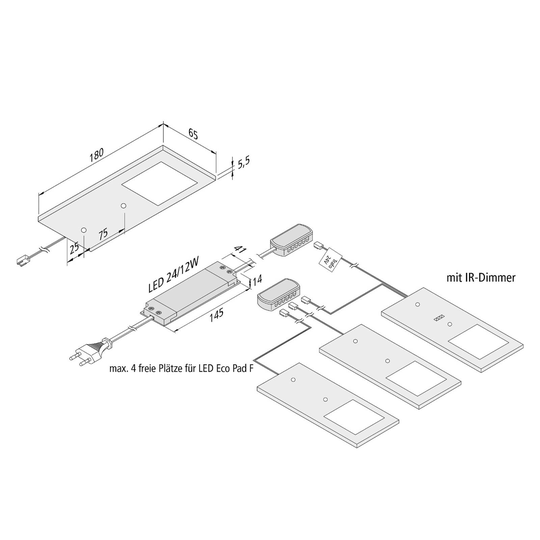 LED-bänklampa Eco-Pad F 3pack 3 000 K svart