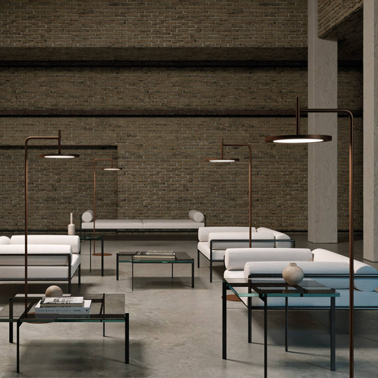 LED-golvlampa Moon brons, diffusor vit