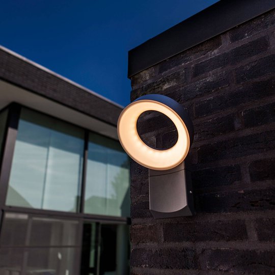 LED-utomhusvägglampa Meridian med runt huvud
