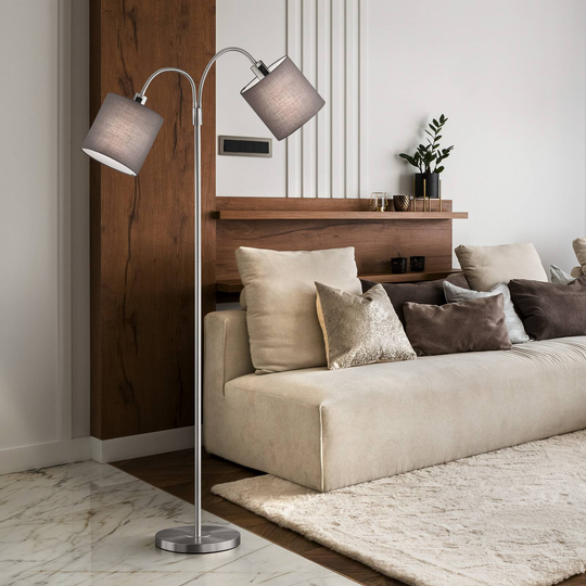 Golvlampa Cozy, 2 lampor, chintz, nickel/grå