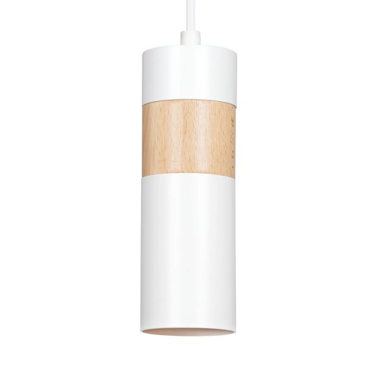 Hänglampa Akari 1 med trädetaljer, 1 lampa, vit