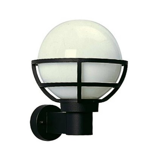 Utomhusvägglampa svart, med opalglas