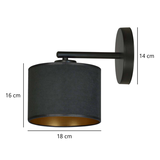 Vägglampa Jari tygskärm, svart guld