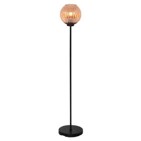 Golvlampa Zucca, glasskärm, bärnsten