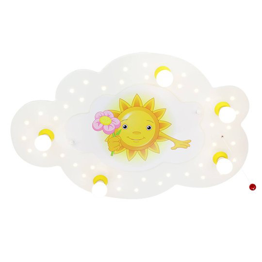 Taklampa Sol med blomma, 5 lampor, vit