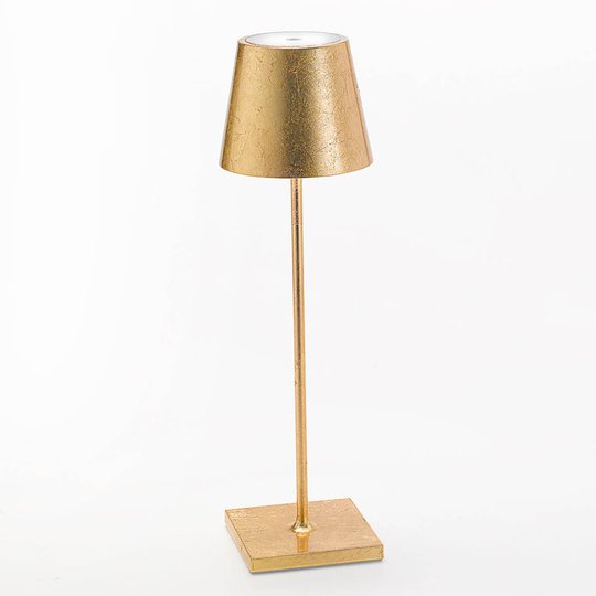 LED-bordslampa Poldina med dekor, portabel, guld