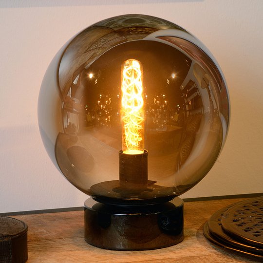 Glas-bordslampa Jorit i kulform, 25 cm