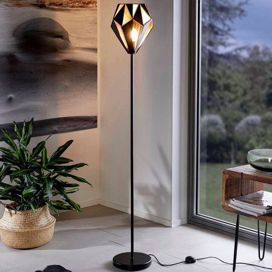 Golvlampa Carlton av stål, svart/koppar