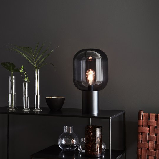 Bordslampa Brooklyn, rökgrå glasskärm, 44 cm