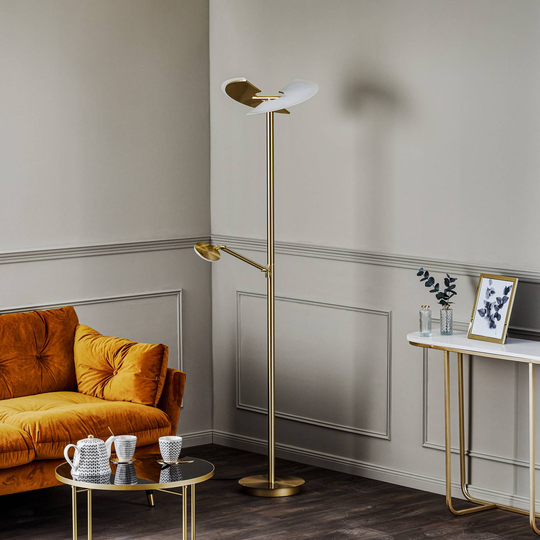 Lucande Kohen LED-golvlampa mässing med läsarm