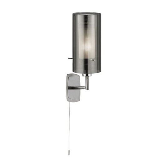 Vägglampa Duo 2, rökglas/krom med strömbrytare
