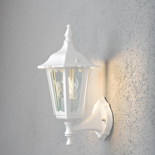 Utomhusvägglampa Firenze halvskål, sensor, vit