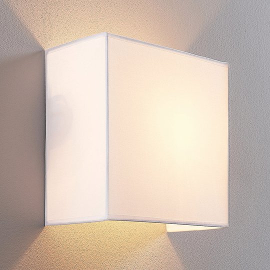 Textilvägglampa Adea, 25 cm, kvadratisk, vit