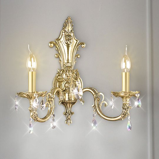 Vägglampa Royal med kristaller, 2 lampor, guld