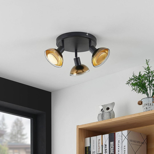 Lindby Erin LED-takspotlight rund, svart/guld