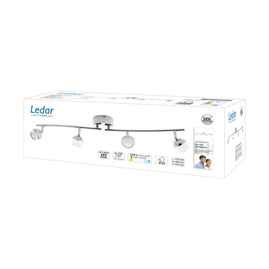 LED-takspotlight Ledar, krom, 4 lampor